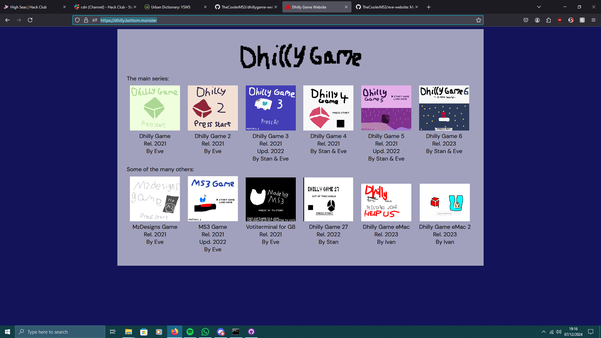 Screenshot of the Dhilly Game Website